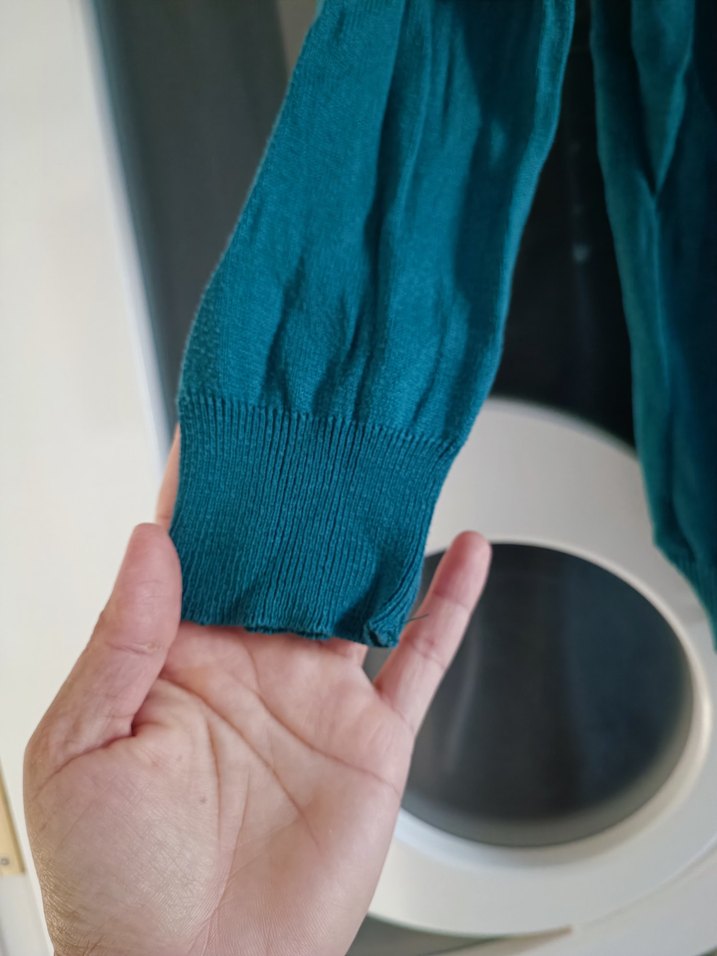 Düğmeli Turkuaz Kadın Keten Hırka - Görsel 2