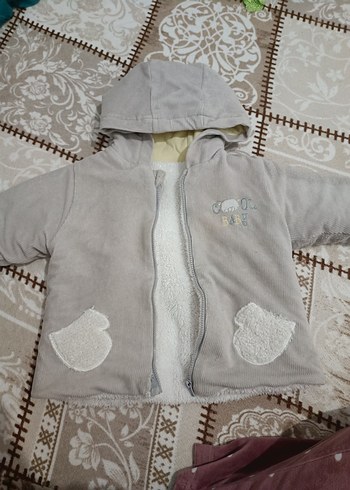 Çocuk Gri Kapüşonlu Peluş Ceket - Görsel 2