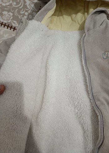 Çocuk Gri Kapüşonlu Peluş Ceket - Görsel 4