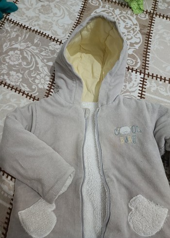 Çocuk Gri Kapüşonlu Peluş Ceket - Görsel 3