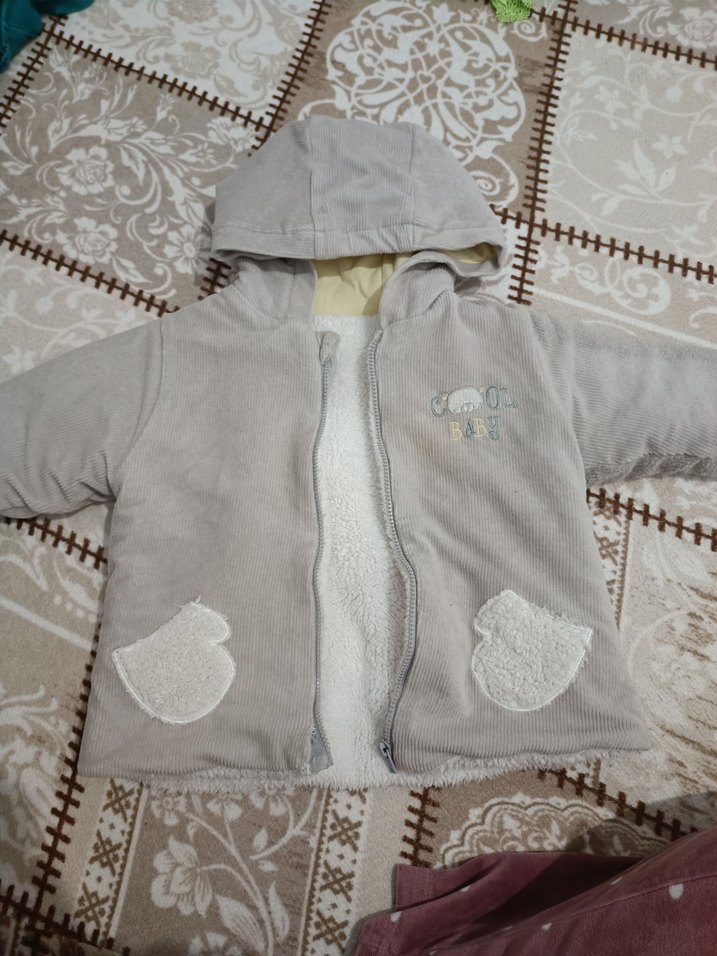 Çocuk Gri Kapüşonlu Peluş Ceket - Görsel 2