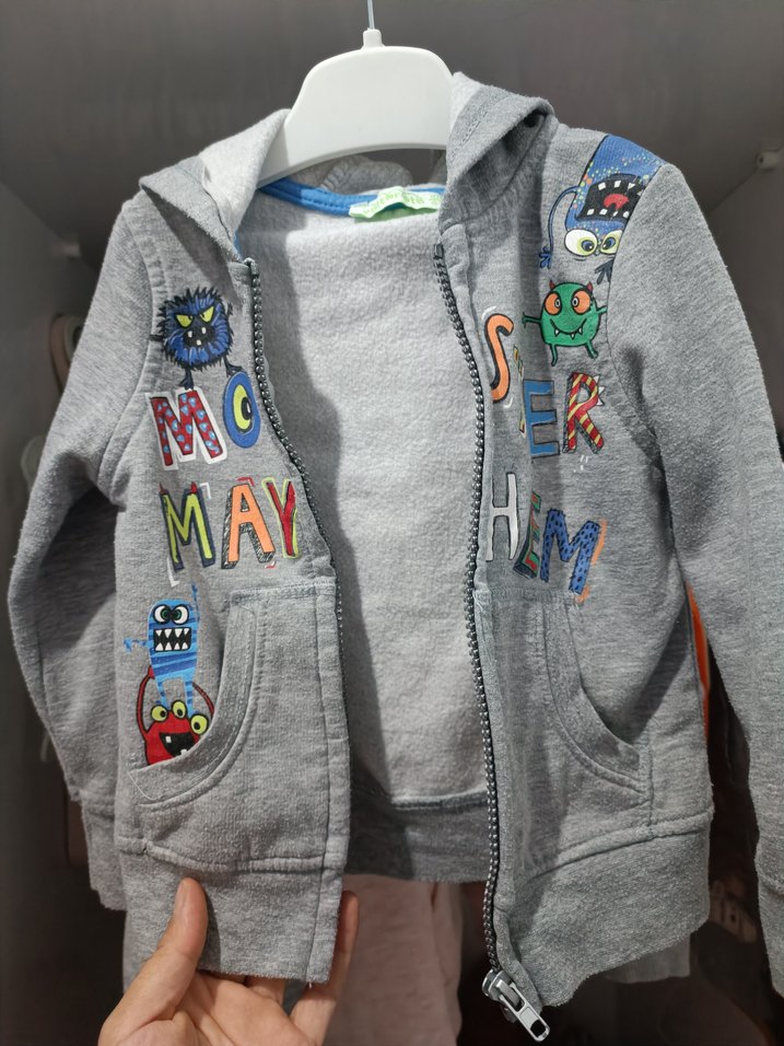 Gri Kapüşonlu Nakışlı Erkek kapşonlu ceket - Görsel 2