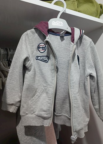 Gri Baskılı Erkek Çocuk Street Wear Ceket gömlek ikili takım - Görsel 3