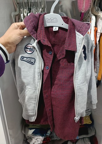 Gri Baskılı Erkek Çocuk Street Wear Ceket gömlek ikili takım - Görsel 2