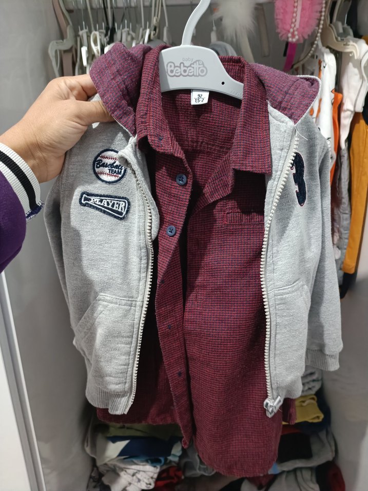 Gri Baskılı Erkek Çocuk Street Wear Ceket gömlek ikili takım - Görsel 2