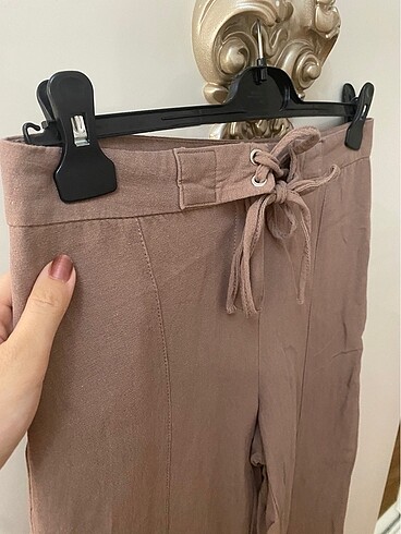 m Beden Kuş Gözü Detay Keten Pantolon