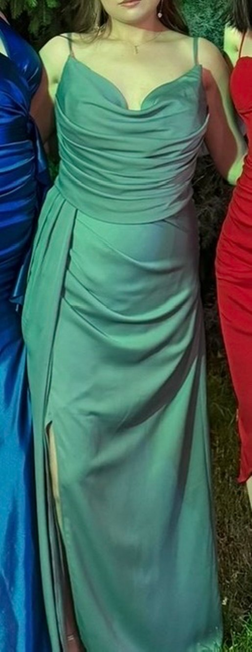 Su yeşili - mint yeşili saten abiye - Görsel 2