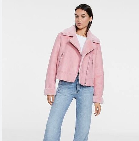 Stradivarius Stradivarius Pembe İçi Yünlü Biker Ceket