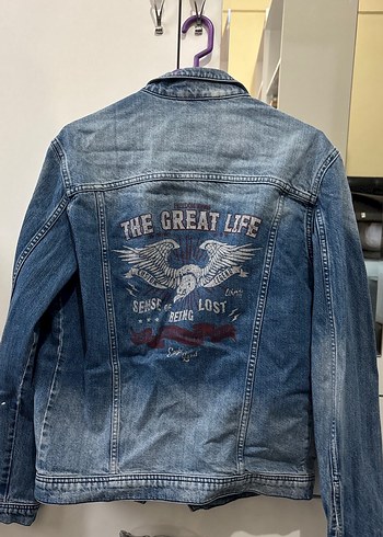 Erkek Mavi Denim Ceket, Düğmeli, Normal Boy - Görsel 2