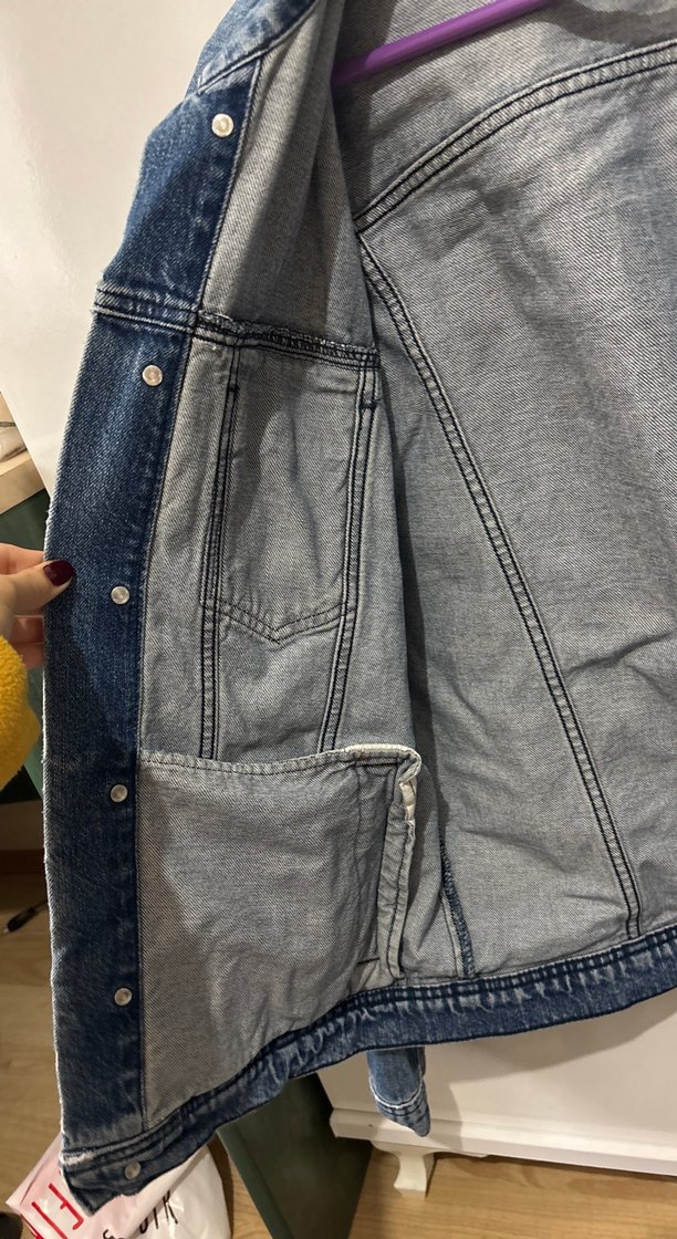 Erkek Mavi Denim Ceket, Düğmeli, Normal Boy - Görsel 3