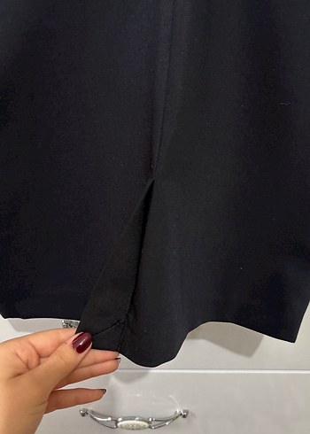 Kemer Detaylı lacivert diz üstü Kalem Etek - Görsel 5