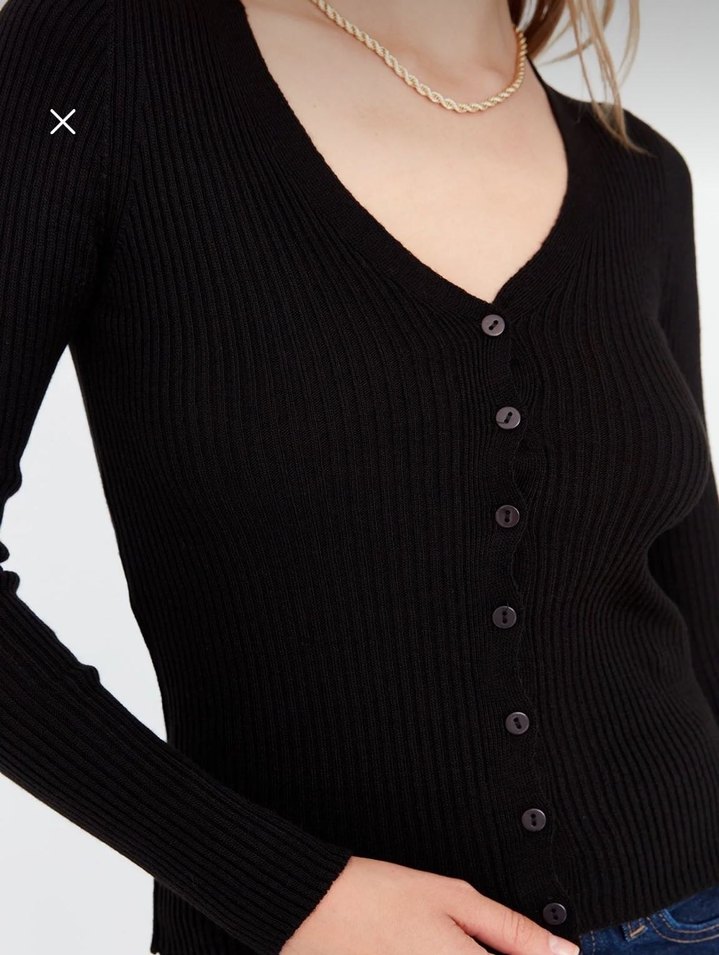 tymlla Siyah V Yaka Düğmeli Kadın Hırka - Görsel 2