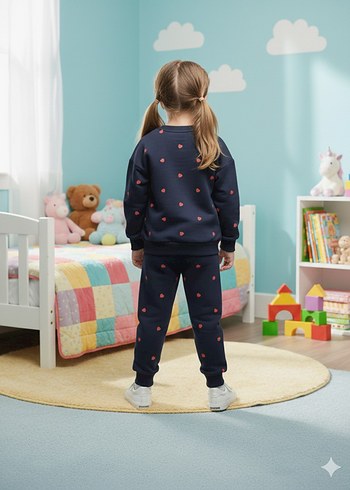 Kızlar için Mavi Baskılı Rahat Eşofman Takımı - Görsel 2