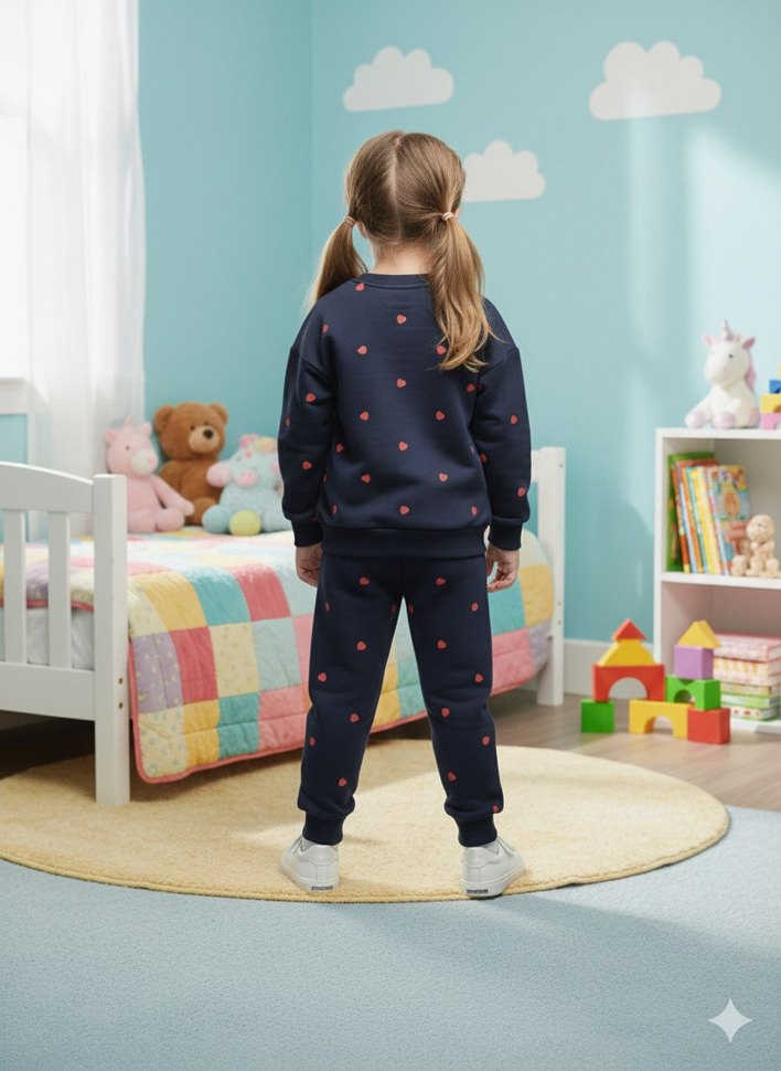 Kızlar için Mavi Baskılı Rahat Eşofman Takımı - Görsel 2