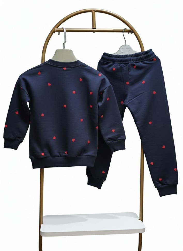 Kız Çocuk Lacivert Sweatshirt ve Eşofman Takımı - Görsel 4