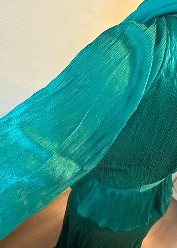 Uzun, Salaş, Yüksek Yaka, Drapeli Kadın Elbise - Görsel 4