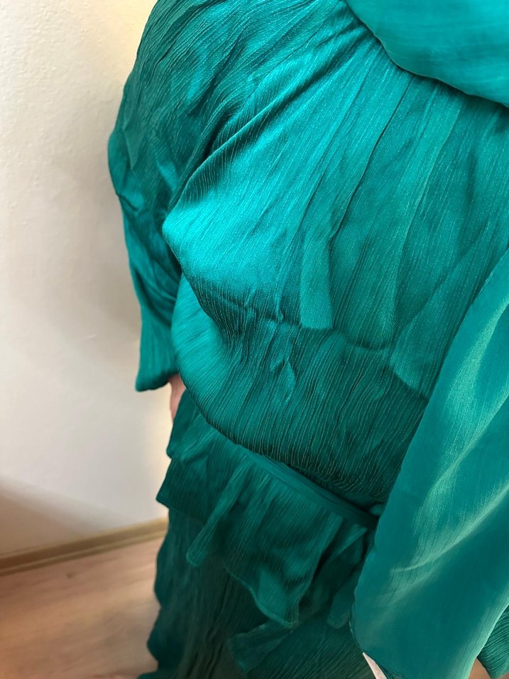 Uzun, Salaş, Yüksek Yaka, Drapeli Kadın Elbise - Görsel 2