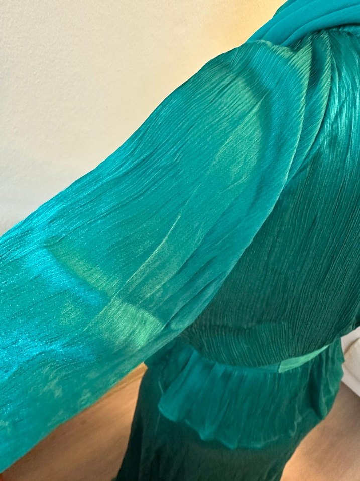 Uzun, Salaş, Yüksek Yaka, Drapeli Kadın Elbise - Görsel 4