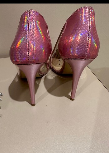 Pembe Yılan Desenli Parlak Stiletto - Görsel 3