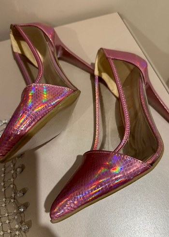Pembe Yılan Desenli Parlak Stiletto - Görsel 2