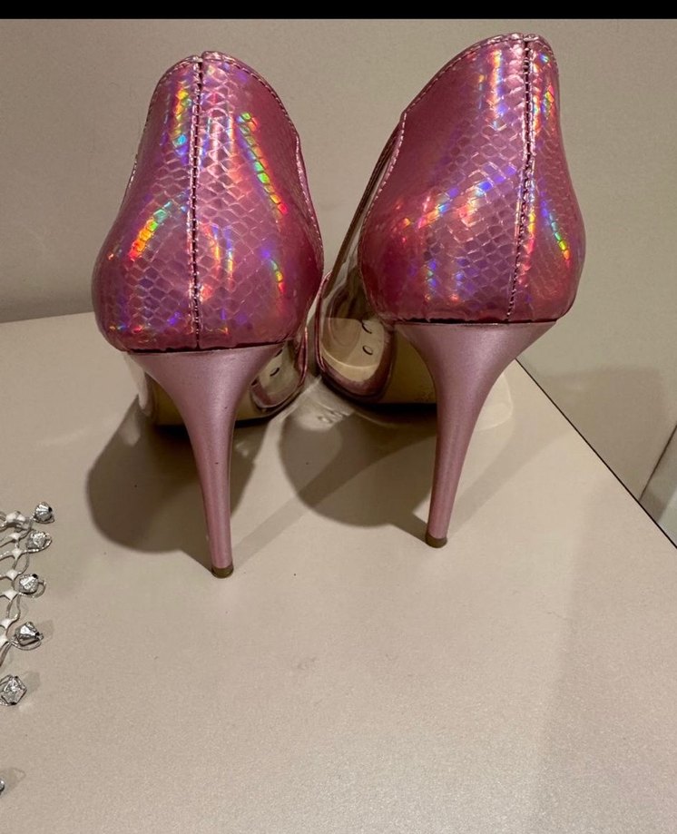 Pembe Yılan Desenli Parlak Stiletto - Görsel 3