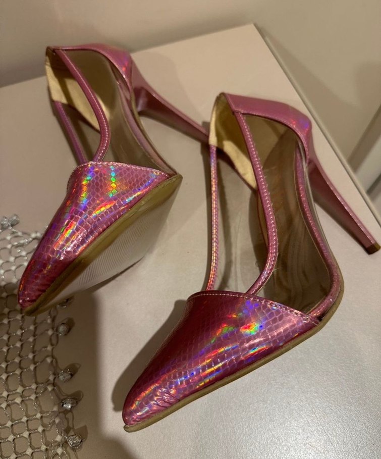 Pembe Yılan Desenli Parlak Stiletto - Görsel 2