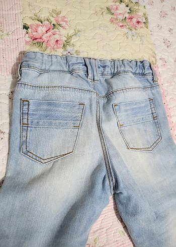 9-12 Ay Beden Düğmeli Mavi Erkek Çocuk Denim Pantolon