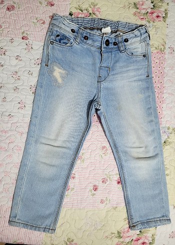 Düğmeli Mavi Erkek Çocuk Denim Pantolon