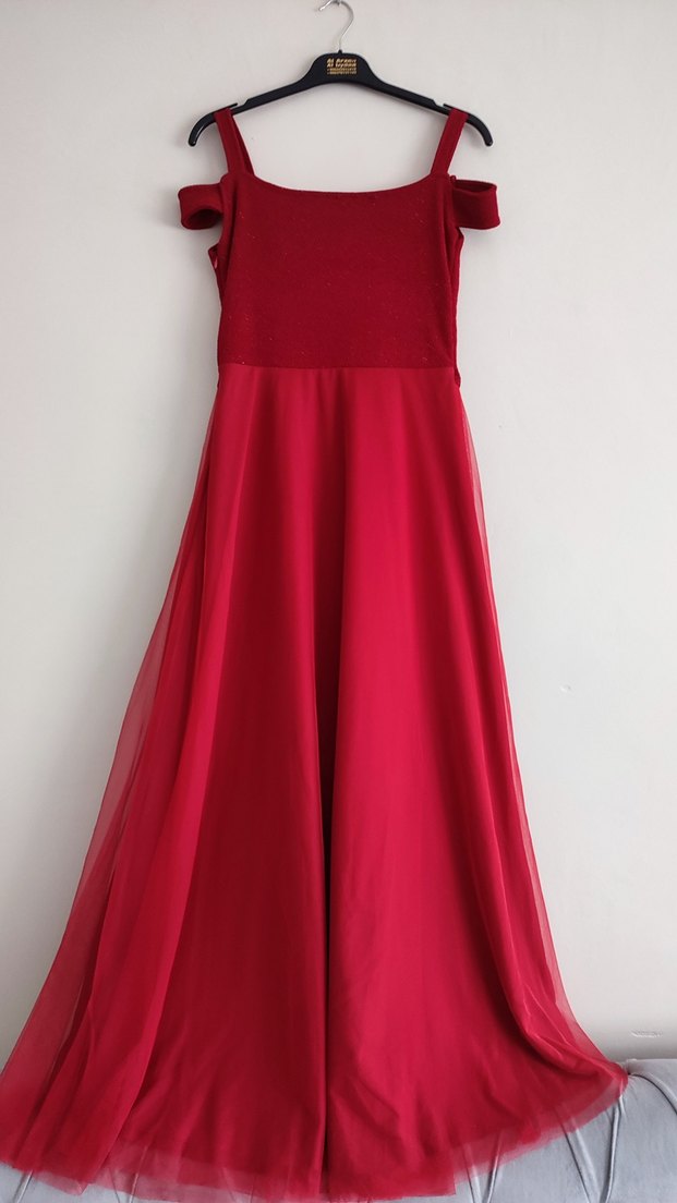 Bordo Uzun Drapeli Kadın Abiye Elbise - Görsel 2