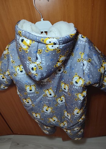 Gri Baskılı Kürklü Bebek  Tulumu - Görsel 8