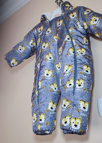 Gri Baskılı Kürklü Bebek  Tulumu - Görsel 2