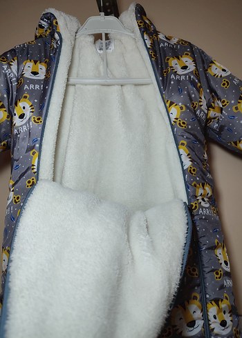 Gri Baskılı Kürklü Bebek  Tulumu - Görsel 3