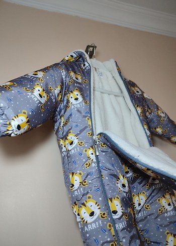 Gri Baskılı Kürklü Bebek  Tulumu - Görsel 5