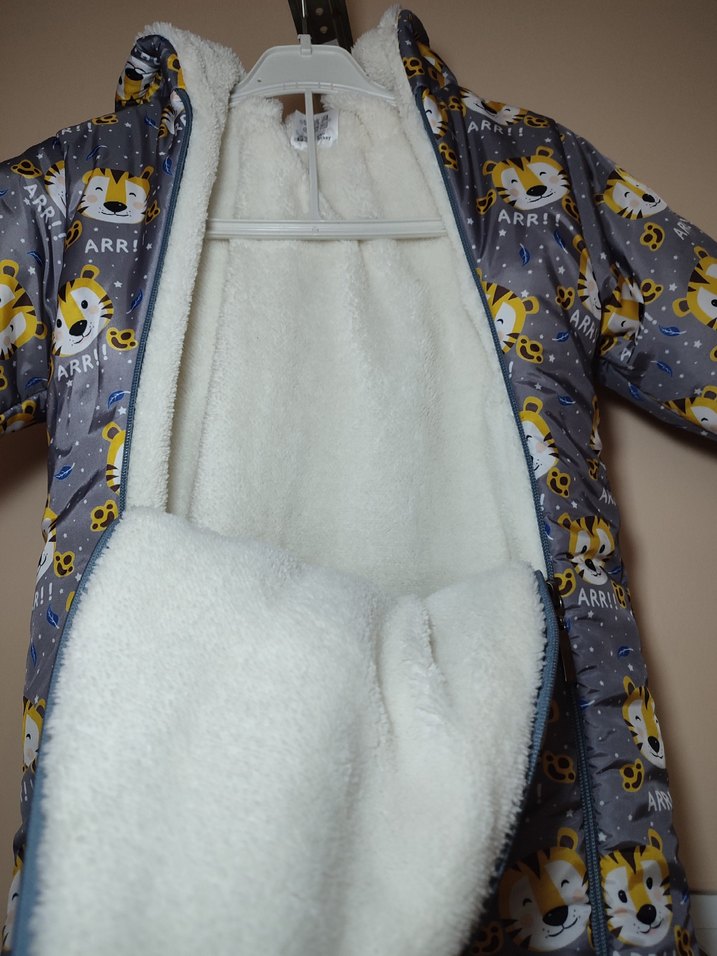 Gri Baskılı Kürklü Bebek  Tulumu - Görsel 3