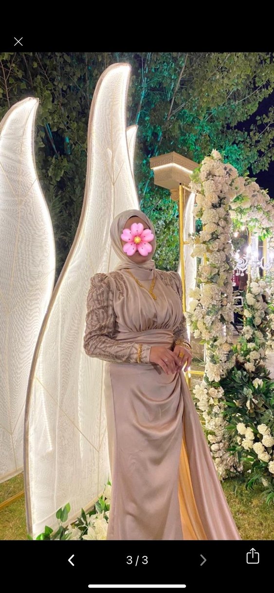 Bej Uzun Drapeli Abiye Elbise - Görsel 3