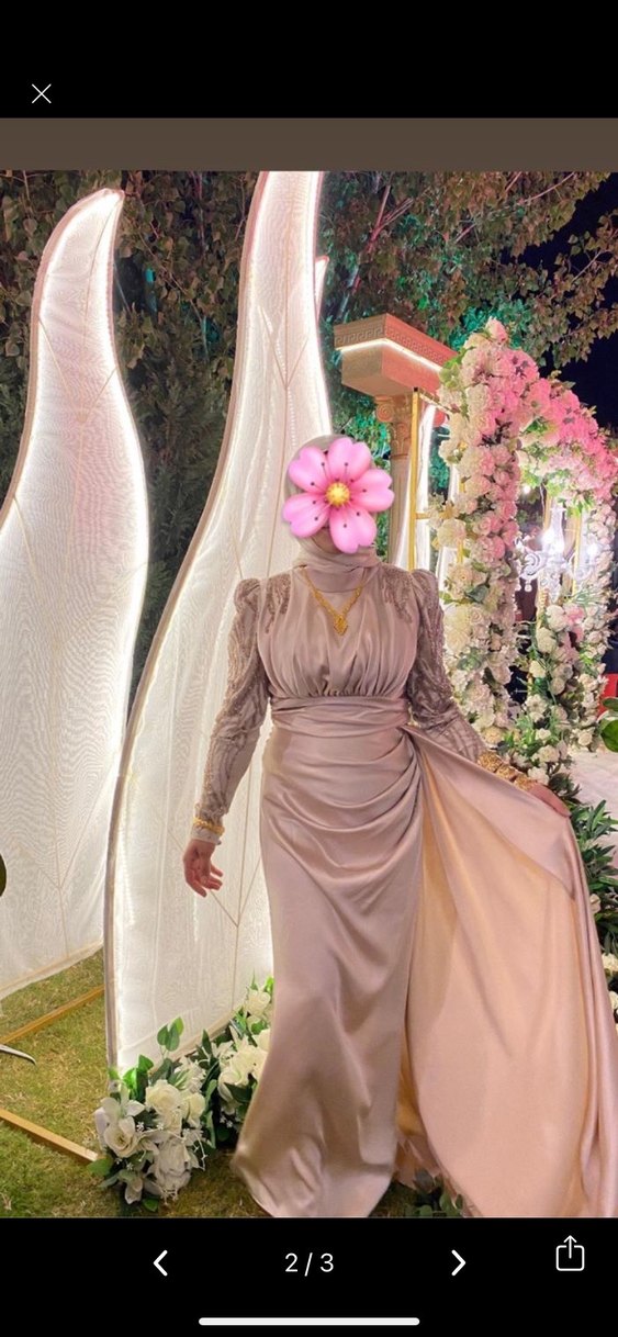 Bej Uzun Drapeli Abiye Elbise - Görsel 2