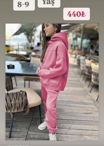 Mor Kapüşonlu Oversize Kız Eşofman Takımı - Görsel 2