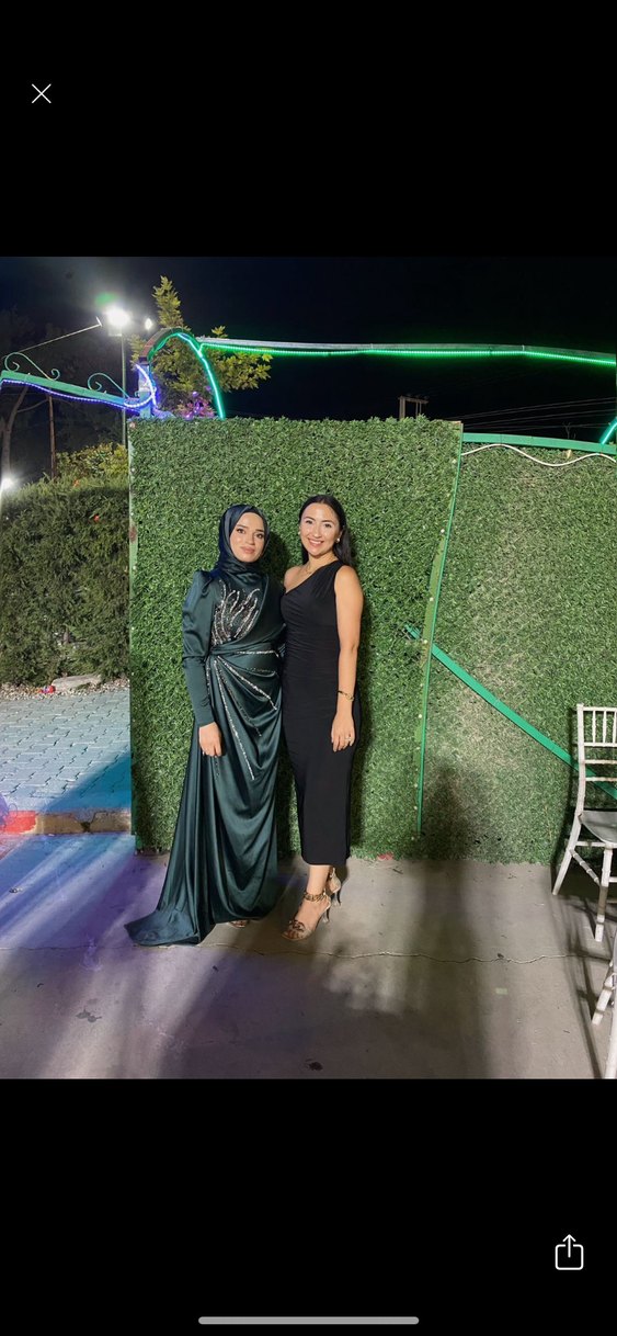 Yeşil Uzun Kollu İşlemeli Abiye Elbise - Görsel 2