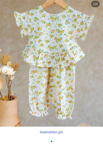 Sarı Dantel Detaylı Kız Çocuk takım - Görsel 2