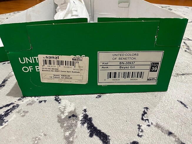39 Beden beyaz Renk Benetton Spor Ayakkabı