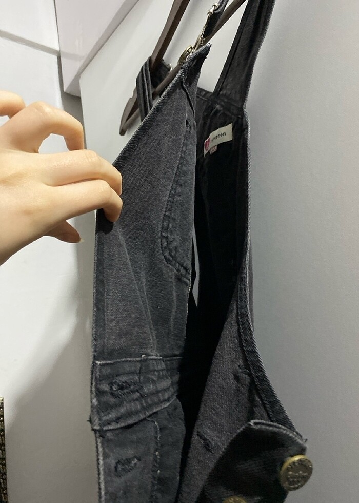 Koton etek tulum salopet düğmeli cepli kot ayarlanabilir askılı - Görsel 5