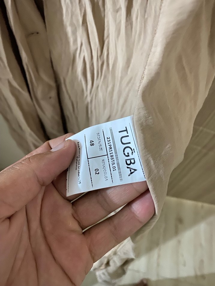 Bej Düğmeli Uzun Keten Kadın Trençkot veya elbise - Görsel 5