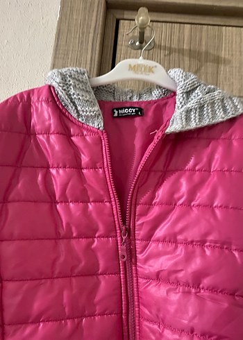 Kız  Kapüşonlu Pembe Fermuarlı Mont - Görsel 4