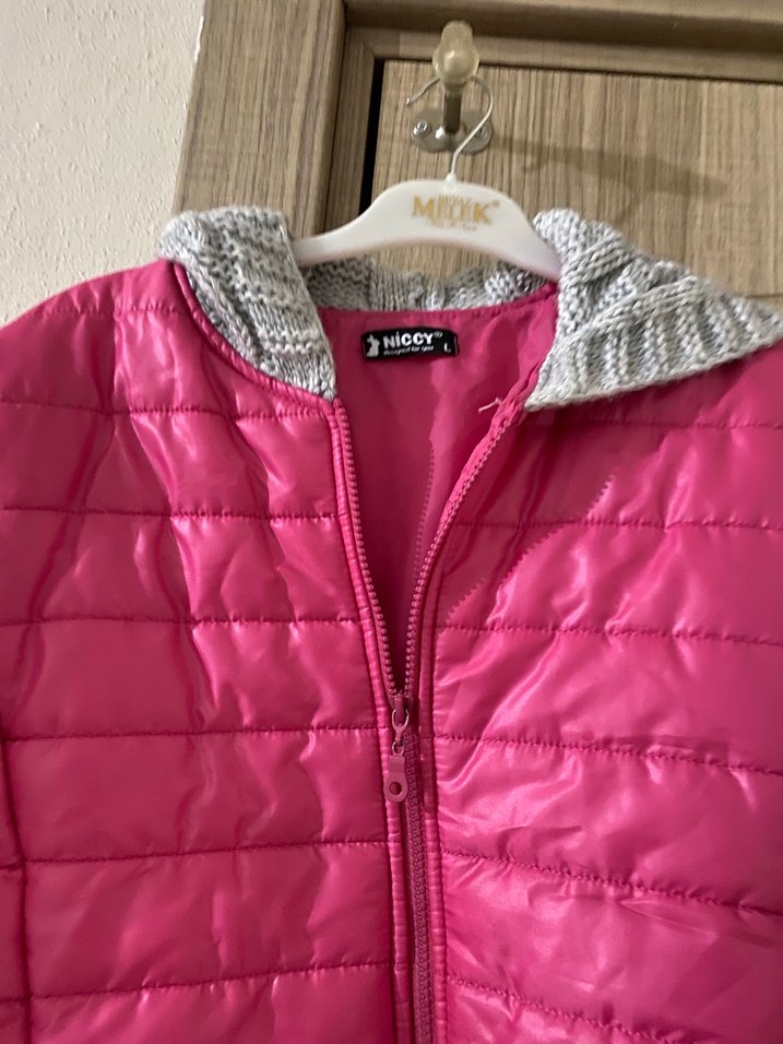 Kız  Kapüşonlu Pembe Fermuarlı Mont - Görsel 4