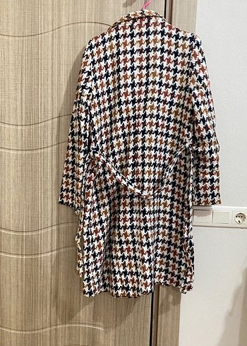 Düğmeli Uzun Kadın Kaban Kahverengi - Görsel 4