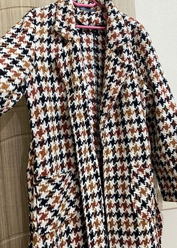 Düğmeli Uzun Kadın Kaban Kahverengi - Görsel 2