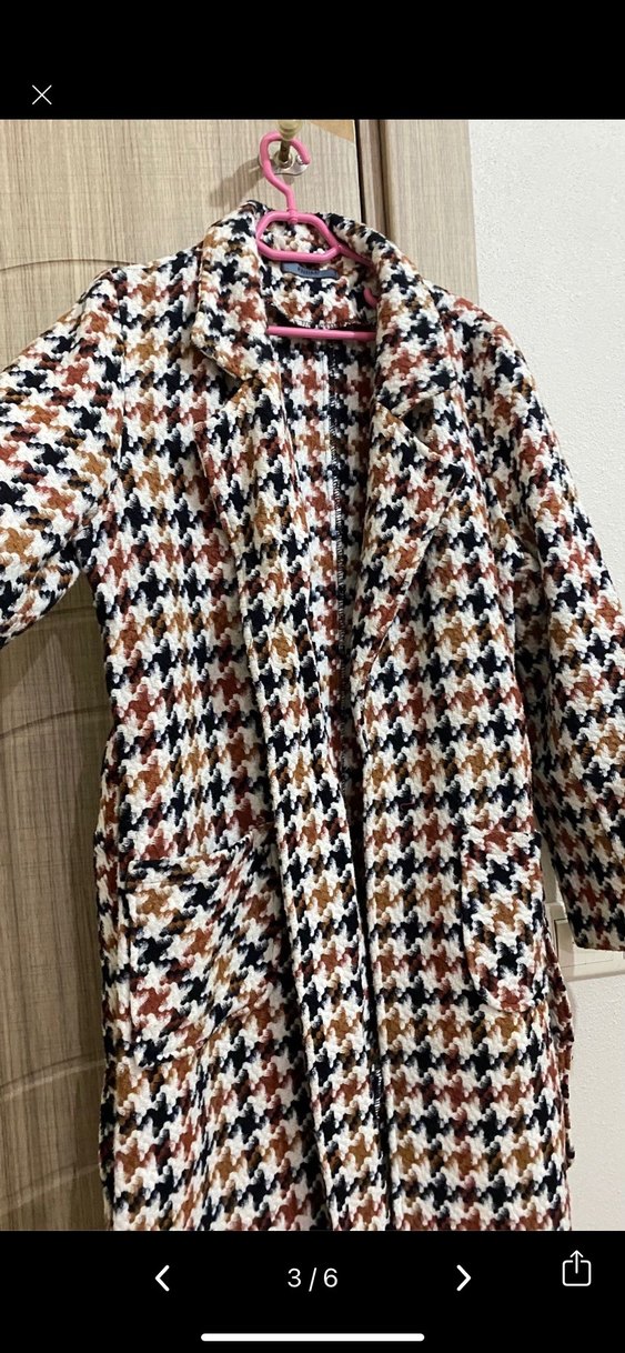 Düğmeli Uzun Kadın Kaban Kahverengi - Görsel 2