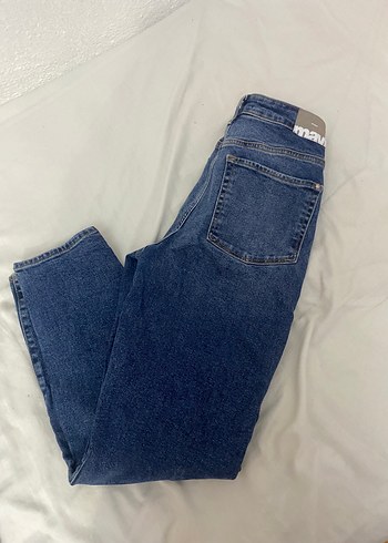 29 Beden Düğmeli Loose Fit Mavi Kadın Kot Pantolon