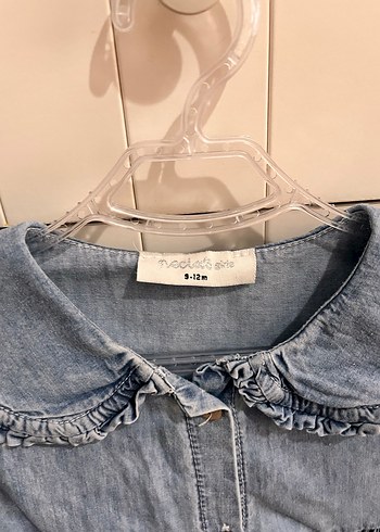 Uzun Kollu Nakışlı Kız Kot Elbise - Görsel 3