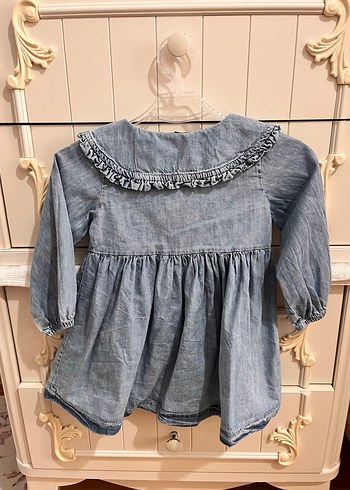 Uzun Kollu Nakışlı Kız Kot Elbise - Görsel 2